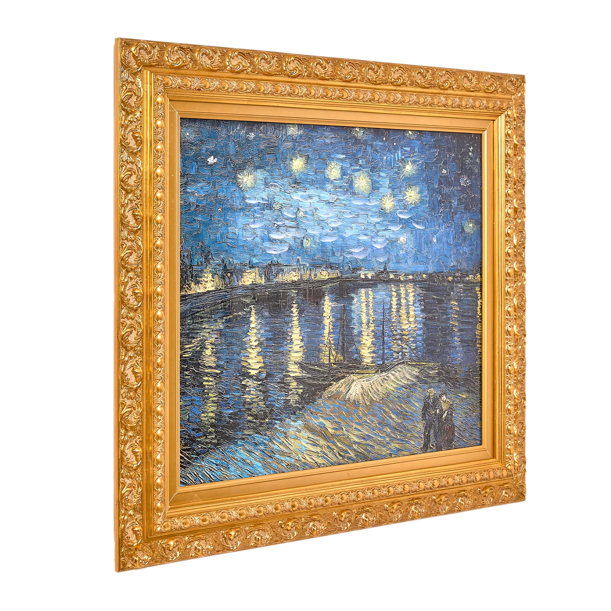 American Art Decor Ornate Framed Starry Night Over the Rhone Canvas Print by Vincent van Gogh - 31.75" x 27.62"